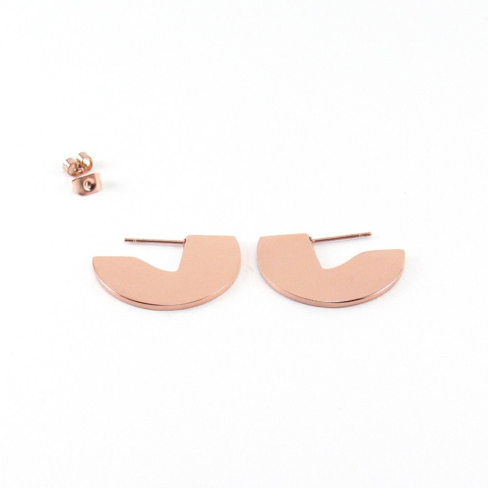 Rose Gold Semi Hoop Earrings Half Circle Statement